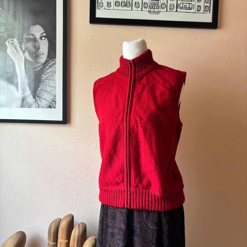 Vintage Talbots Cherry Red Gorpcore Wool Sweater Vest